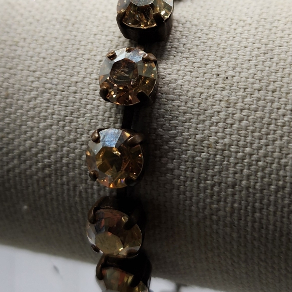 Sabika bracelet Gold Tone Rhinestones Bronze tone Lobster Clasp 6.5" 1" Extender - Picture 2 of 8